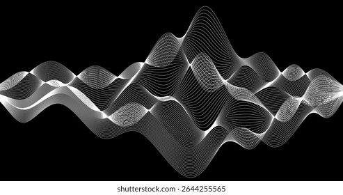 Fondo Abstractas con Horizonte Ondas caóticas Ilustración vectorial Diseño monótono en blanco y negro