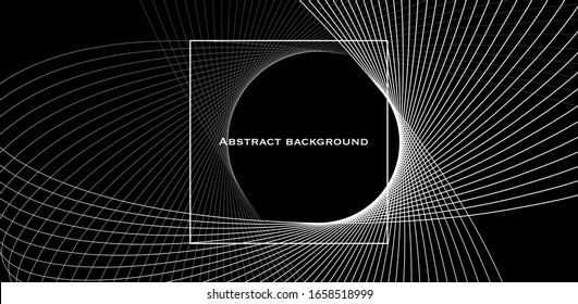 Abstract background, horizontal banner. Background with swirl. Dark. Linear pattern. Title.  Template for banner, cover, landing page, presentation, leaflet. Minimalism.