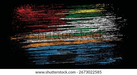Abstract background with horizontal brush strokes in red, yellow, green, white, orange, and blue on a black background.