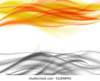 Abstract background with horizontal grey smoke and orange flames in front of each other, fiery smoke, vector illustration