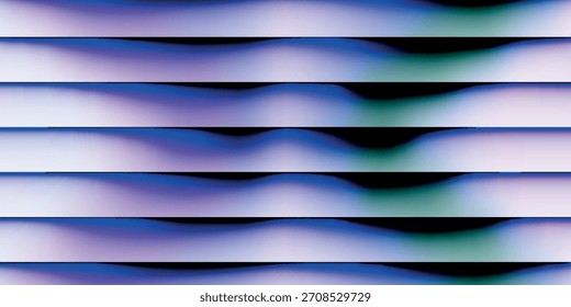 Ein abstrakter Hintergrund aus horizontalen, gewellten Bändern mit einem weichen, leuchtenden Farbverlauf von Blau, Lila und Grün vor dunklem Hintergrund.
