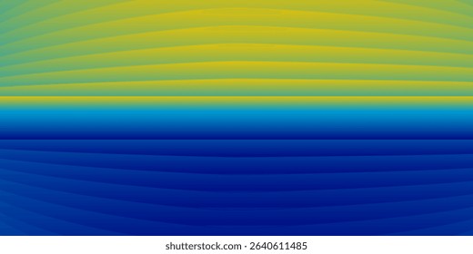 An abstract background with horizontal, undulating stripes in shades of blue and yellow, creating a dynamic and fluid visual that evokes a horizon or a vibrant energy field.