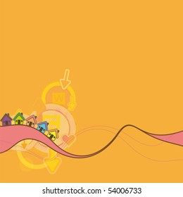 abstract background with houses and waves, vector illustration