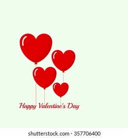 Abstract background with hovering red hearts in the form of balloons. Text Happy Valentines Day
