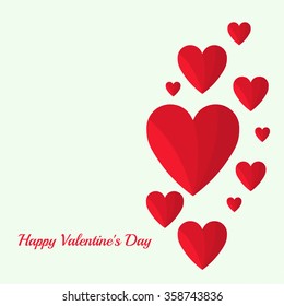 Abstract background with hovering red hearts. Text Happy Valentines Day