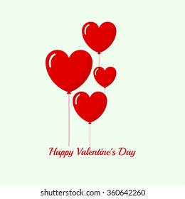 Abstract background with hovering red hearts in the form of balloons. Text Happy Valentines Day
