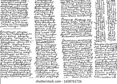 Abstract background of illegible handwritten poetry notes. Unreadable hand-written poems in ink. Overlay template. Vector illustration