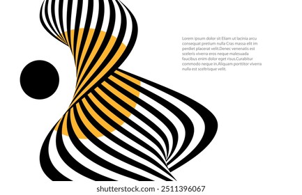 Ilusão de fundo abstrata. Fluxo de linhas pretas e brancas, curva de fundo ondulada.