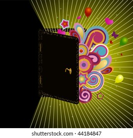 Abstract background illustrating open door leading to light and fun