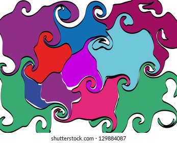 Abstract background illustration in blue, red and green colors.