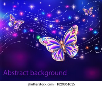 Abstract background illustration with butterflies and fireflies