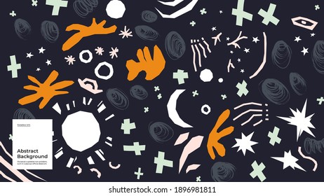 Abstract background illustration. Colorful geometric and hand drawn shapes, textures. Decorative wallpaper, backdrop. Eps10 vector.