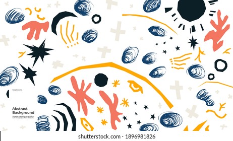 Abstract background illustration. Colorful geometric and hand drawn shapes, textures. Decorative wallpaper, backdrop. Eps10 vector.