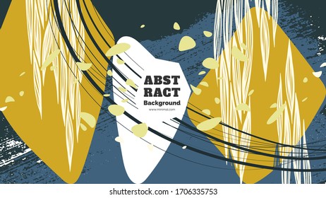 Abstract background illustration. Colorful lines, spots and leafs. Decorative wallpaper, backdrop. Hand drawn texture, decor elements and shapes. Eps10 vector.