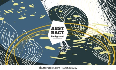 Abstract background illustration. Colorful lines, spots and leafs. Decorative wallpaper, backdrop. Hand drawn texture, decor elements and shapes. Eps10 vector.