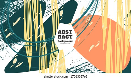 Abstract background illustration. Colorful lines, spots and leafs. Decorative wallpaper, backdrop. Hand drawn texture, decor elements and shapes. Eps10 vector.