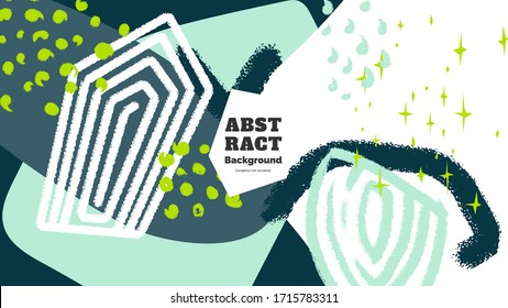 Abstract background illustration. Colorful lines, spots, stars and commas. Decorative wallpaper, backdrop. Hand drawn texture, decor elements and shapes. Eps10 vector.