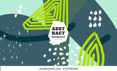 Abstract background illustration. Colorful lines, spots, stars and commas. Decorative wallpaper, backdrop. Hand drawn texture, decor elements and shapes. Eps10 vector.