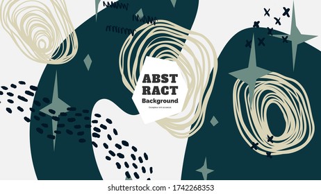 Abstract background illustration. Colorful lines, spots, dots and paint strokes. Decorative symmetric wallpaper, backdrop. Hand drawn texture, decor elements and shapes. Eps10 vector.