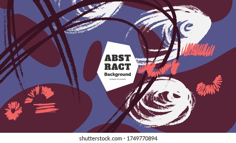 Abstract background illustration. Colorful lines, spots, dots and paint strokes. Decorative symmetric wallpaper, backdrop. Hand drawn texture, decor elements and shapes. Eps10 vector.