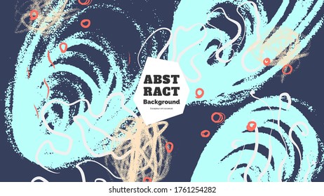 Abstract background illustration. Colorful lines, spots, dots and paint strokes. Decorative chaotic wallpaper, backdrop. Hand drawn texture, decor elements and shapes. Eps10 vector.