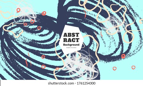 Abstract background illustration. Colorful lines, spots, dots and paint strokes. Decorative chaotic wallpaper, backdrop. Hand drawn texture, decor elements and shapes. Eps10 vector.