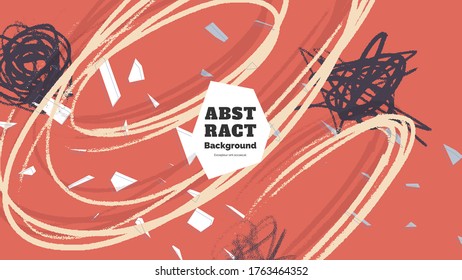 Abstract background illustration. Colorful lines, spots, polygons and scribble. Decorative chaotic wallpaper, backdrop. Hand drawn texture, decor elements and shapes. Eps10 vector.