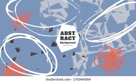 Abstract background illustration. Colorful lines, spots, polygons and scribble. Decorative chaotic wallpaper, backdrop. Hand drawn texture, decor elements and shapes. Eps10 vector.