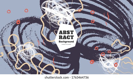 Abstract background illustration. Colorful lines, spots, dots and paint strokes. Decorative chaotic wallpaper, backdrop. Hand drawn texture, decor elements and shapes. Eps10 vector.