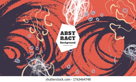 Abstract background illustration. Colorful lines, spots, dots and paint strokes. Decorative chaotic wallpaper, backdrop. Hand drawn texture, decor elements and shapes. Eps10 vector.