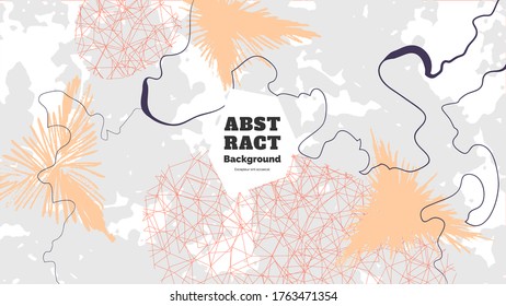 Abstract background illustration. Colorful lines, spots, polygons and paint strokes. Decorative chaotic wallpaper, backdrop. Hand drawn texture, decor elements and shapes. Eps10 vector.