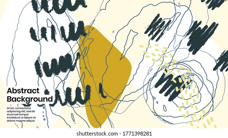 Abstract background illustration. Colorful lines, scribble and paint strokes. Decorative chaos wallpaper, backdrop. Hand drawn texture, decor elements and shapes. Eps10 vector.