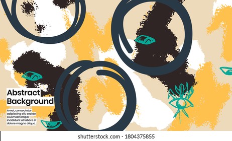 Abstract background illustration. Colorful lines, spots, and scribble. Decorative chaotic wallpaper, backdrop. Hand drawn texture, decor elements and shapes. Eps10 vector.