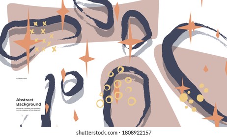 Ilustración de fondo abstracta. Coloridas líneas, puntos, puntos y trazos de pintura. Papel pintado decorativo, fondo. Textura dibujada a mano, elementos decorativos y formas. Vector Eps10.