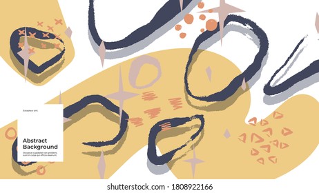 Abstract background illustration. Colorful lines, spots, dots and paint strokes. Decorative wallpaper, backdrop. Hand drawn texture, decor elements and shapes. Eps10 vector.