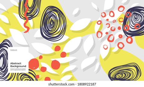 Abstract background illustration. Colorful lines, spots, dots and paint strokes. Decorative wallpaper, backdrop. Hand drawn texture, decor elements and shapes. Eps10 vector.