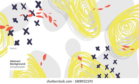 Ilustración de fondo abstracta. Coloridas líneas, puntos, puntos y trazos de pintura. Papel pintado decorativo, fondo. Textura dibujada a mano, elementos decorativos y formas. Vector Eps10.