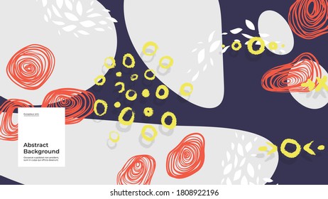 Abstract background illustration. Colorful lines, spots, dots and paint strokes. Decorative wallpaper, backdrop. Hand drawn texture, decor elements and shapes. Eps10 vector.