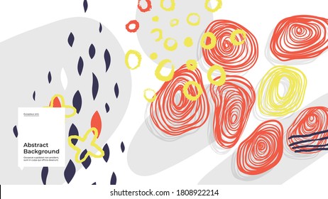Abstrakte Hintergrundgrafik. Farbige Linien, Flecken, Punkte und Pinselstriche. Dekorative Tapete, Hintergrund. Handgezeichnete Textur, Dekorelemente und Formen. EPS10-Vektor.
