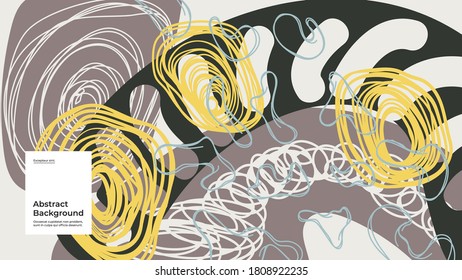 Abstract background illustration. Colorful lines, spots, dots and paint strokes. Decorative wallpaper, backdrop. Hand drawn texture, decor elements and shapes. Eps10 vector.
