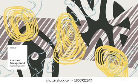 Abstract background illustration. Colorful lines, spots, dots and paint strokes. Decorative wallpaper, backdrop. Hand drawn texture, decor elements and shapes. Eps10 vector.