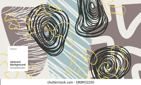 Abstract background illustration. Colorful lines, spots, dots and paint strokes. Decorative wallpaper, backdrop. Hand drawn texture, decor elements and shapes. Eps10 vector.