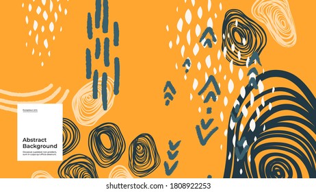 Abstract background illustration. Colorful lines, spots, dots and paint strokes. Decorative wallpaper, backdrop. Hand drawn texture, decor elements and shapes. Eps10 vector.