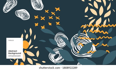 Abstract background illustration. Colorful lines, spots, dots and paint strokes. Decorative wallpaper, backdrop. Hand drawn texture, decor elements and shapes. Eps10 vector.