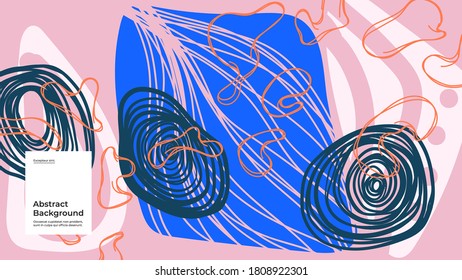 Ilustración de fondo abstracta. Coloridas líneas, puntos, puntos y trazos de pintura. Papel pintado decorativo, fondo. Textura dibujada a mano, elementos decorativos y formas. Vector Eps10.