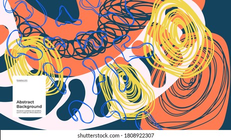 Abstract background illustration. Colorful lines, spots, dots and paint strokes. Decorative wallpaper, backdrop. Hand drawn texture, decor elements and shapes. Eps10 vector.
