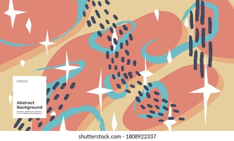 Abstract background illustration. Colorful lines, spots, dots and paint strokes. Decorative wallpaper, backdrop. Hand drawn texture, decor elements and shapes. Eps10 vector.