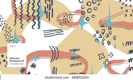 Abstract background illustration. Colorful lines, spots, dots and paint strokes. Decorative wallpaper, backdrop. Hand drawn texture, decor elements and shapes. Eps10 vector.