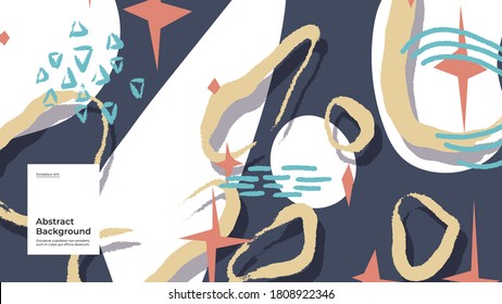 Abstract background illustration. Colorful lines, spots, dots and paint strokes. Decorative wallpaper, backdrop. Hand drawn texture, decor elements and shapes. Eps10 vector.