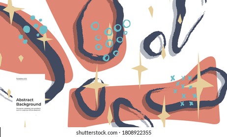 Abstract background illustration. Colorful lines, spots, dots and paint strokes. Decorative wallpaper, backdrop. Hand drawn texture, decor elements and shapes. Eps10 vector.